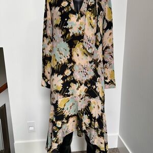 BCBGMaxAzria Abstract Floral Midi Dress - Black, Pink, Green